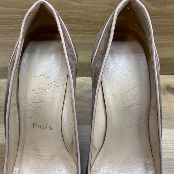 Christian Louboutin JS Suede Pumps 40.5 US 10.5 Light Brown Nude Platform - Picture 12 of 14